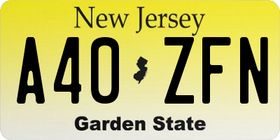 NJ license plate A40ZFN