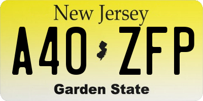 NJ license plate A40ZFP