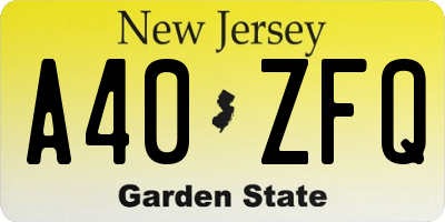 NJ license plate A40ZFQ