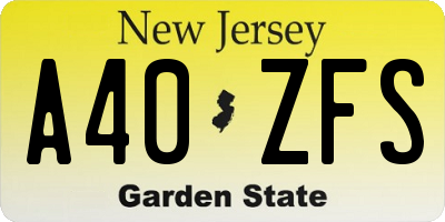 NJ license plate A40ZFS
