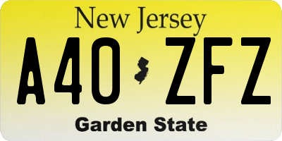 NJ license plate A40ZFZ
