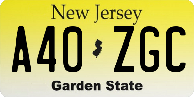 NJ license plate A40ZGC