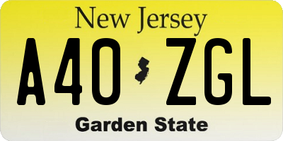 NJ license plate A40ZGL