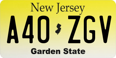 NJ license plate A40ZGV