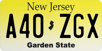 NJ license plate A40ZGX