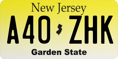 NJ license plate A40ZHK