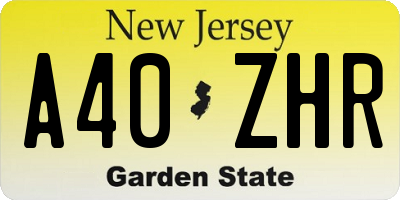 NJ license plate A40ZHR