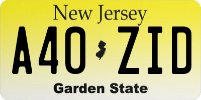 NJ license plate A40ZID