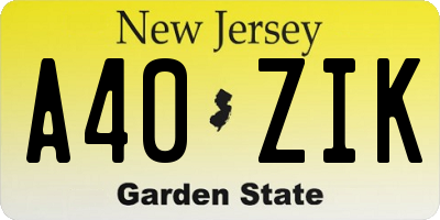 NJ license plate A40ZIK