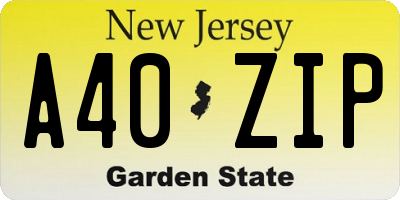 NJ license plate A40ZIP
