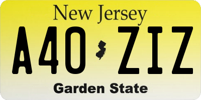 NJ license plate A40ZIZ