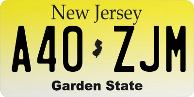 NJ license plate A40ZJM