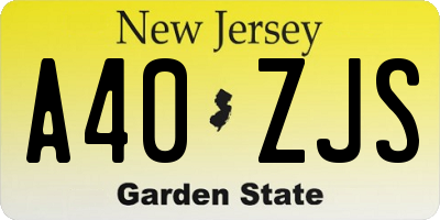 NJ license plate A40ZJS