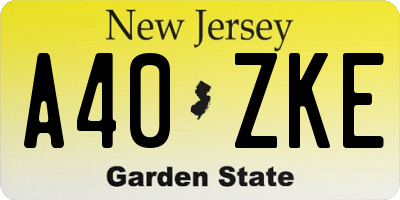 NJ license plate A40ZKE