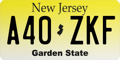 NJ license plate A40ZKF