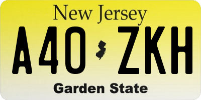 NJ license plate A40ZKH