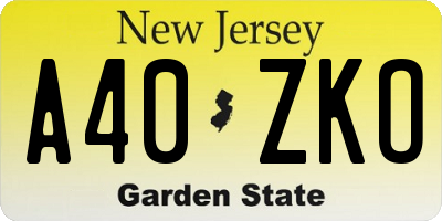 NJ license plate A40ZKO