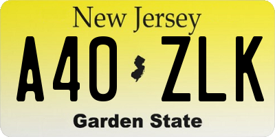 NJ license plate A40ZLK