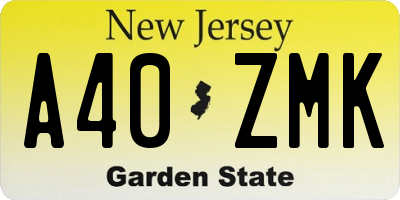 NJ license plate A40ZMK