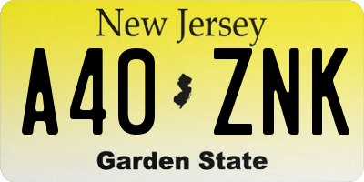 NJ license plate A40ZNK