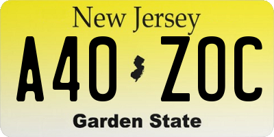 NJ license plate A40ZOC