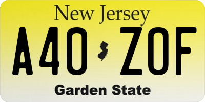 NJ license plate A40ZOF