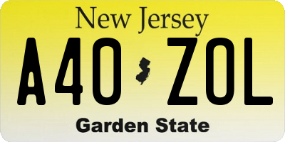 NJ license plate A40ZOL