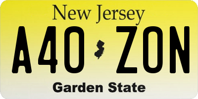 NJ license plate A40ZON