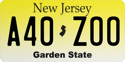 NJ license plate A40ZOO