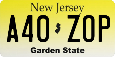 NJ license plate A40ZOP