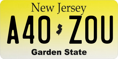 NJ license plate A40ZOU