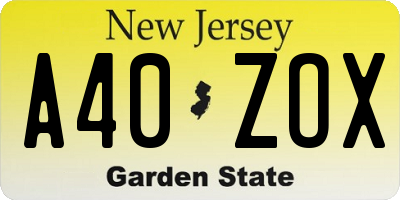 NJ license plate A40ZOX