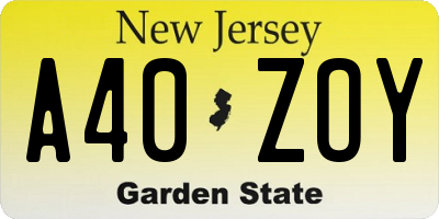 NJ license plate A40ZOY