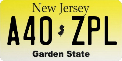 NJ license plate A40ZPL