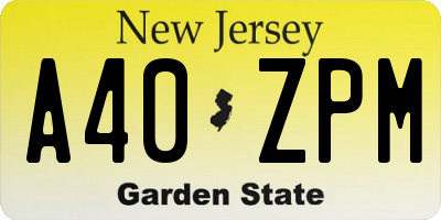 NJ license plate A40ZPM