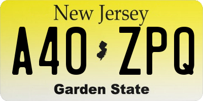 NJ license plate A40ZPQ