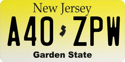 NJ license plate A40ZPW