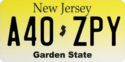 NJ license plate A40ZPY