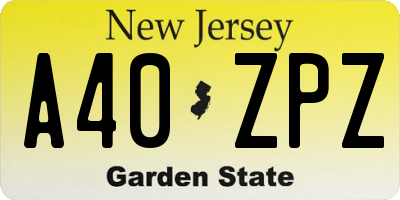 NJ license plate A40ZPZ