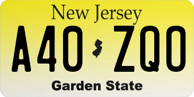 NJ license plate A40ZQO