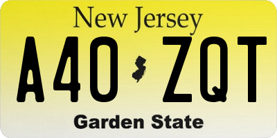 NJ license plate A40ZQT