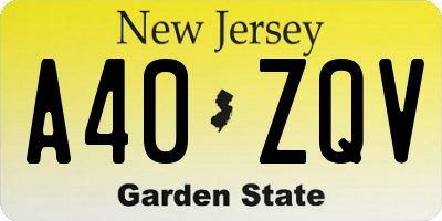 NJ license plate A40ZQV