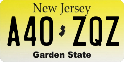 NJ license plate A40ZQZ