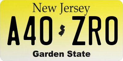 NJ license plate A40ZRO