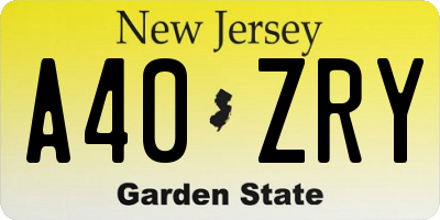 NJ license plate A40ZRY