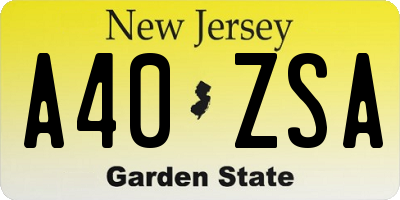 NJ license plate A40ZSA