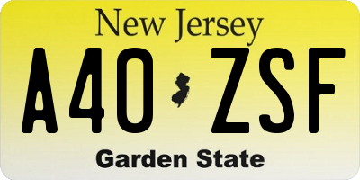 NJ license plate A40ZSF