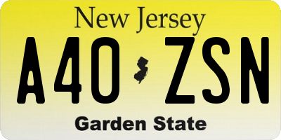 NJ license plate A40ZSN
