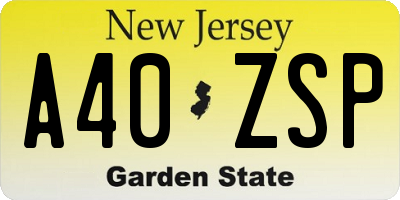 NJ license plate A40ZSP
