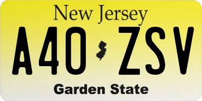 NJ license plate A40ZSV